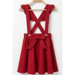 Zubi Baby & Kids Wear Kız Çocuk Fiyonklu Askılı Salopet Etek - Kırmızı (5-14 Yaş) - 9 - 10 Yaş