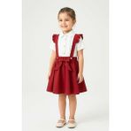 Zubi Baby & Kids Wear Kız Çocuk Fiyonklu Askılı Salopet Etek ve Gömlek Seti - Kırmızı (5-14 Yaş) - 7 - 8 Yaş