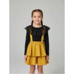 Zubi Baby & Kids Wear Kız Çocuk Siyah Dantel Yakalı Sarı Katlı Salopet Etek Takım (5-14 Yaş) - 13 - 14 Yaş