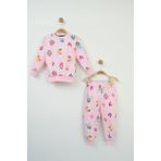 zubi baby Kız Çocuk Pembe Çiçek Desenli Uzun Kollu Pijama Takımı Pembe 4 Yaş