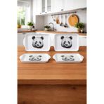 Zucci Home Panda Desenli Mini Sunum Tepsi Seti - 4'lü | Dekoratif Kahve ve Çay Servis Tepsi Seti - 4 Adet Beyaz 22 cm