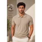 Zueofficial Erkek Yarım Düğmeli Polo Yaka Tişört Slim Fit Kısa Kollu Şık Yazlık Üst - 002-Bej - XL