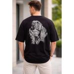 Zueofficial Siyah Oversize Erkek Tişört %100 Pamuk Arkası Baskılı Salaş T-Shirt - 000 - Siyah