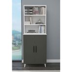 Zuesse Dizayn Alara 2 Kapaklı 6 Raflı Kitaplık Salon Ofis Ders Çalışma Çocuk Odası Çok Amaçlı Dolap Beyaz-Antrasit 65x29,7 cm