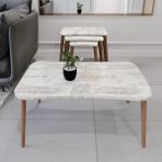 zuesse dizayn Esma Orta Sehpa + 3lü Zigon Sehpa & Ahşap Ayaklı Sehpa Seti &Oturma Odası için Sehpa Seti & Salon için Sehpa Seti (Kristal)