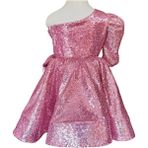 Zühre Balaban Pink Shine Pembe Tek Omuz Kız Çocuk Özel Gün Doğum Günü Abiye Elbise Little Girl Dress - 3 Yaş