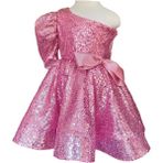 Zühre Balaban Pink Shine Pembe Tek Omuz Kız Çocuk Özel Gün Doğum Günü Abiye Elbise Little Girl Dress - 5 Yaş