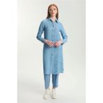 Zühre Desenli Uzun Denim Mavi Tunik T-1556