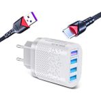 Zuidid Hızlı Şarj Qc 3.0 4 USB Portlu 3.1A - 48W Çoklu Şarj Cihazı Beyaz + Lightning Kablo