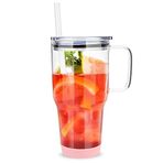 Zukro 32oz Saplı İçme Cam Bardağı, Saman ve Kapaklı Buzlu Kahve Fincanı, Bira için Silikon Tamponlu Yeniden Kullanılabilir Cam Su Bardağı, Bardak Tutacağına Uyar, Bulaşık Makinesinde Yıkanabilir, BPA