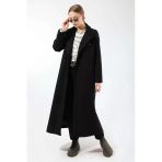 Zülays Uzun Oversize Kaşe Kaban Siyah