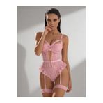 Zumoo Kadın Dantel Fantazi Body Jartiyer Detaylı İç Giyim Takımı (Pembe & Mavi) Pembe M
