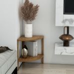 Zümrüt Atlantik Çam 2 Raflı Üçgen Ahşap Köşe Sehpası / Yan Sehpa / Çok Amaçlı Dekoratif Raf