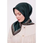 Zümrüt Şerit Leopar Desen Twill İpek Eşarp