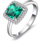Zumrut Tasli Diamond Tektas Kare Kadin Gumus Yuzuk