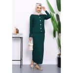 Zümrüt Yeşili Crop Hırka Triko Elbise Ikili Kombin - Standart