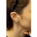 Zümrütlü Yılan Model Gümüş Tekli Kıkırdak Küpe - Rose
