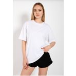 zürafa beneği Kadin %100 Pamuk Süprem Oversize Fit Yuvarlak Yakalı beyaz T-shirt