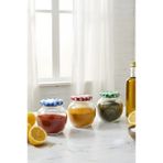 Zuri Design 3’lü Cam Baharatlık Seti – Renkli Kapaklı Yuvarlak Kavanoz Takımı 210 ml Küçük Boy - Şeffaf