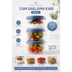 Zuri Design 3'lü Cam Saklama Kabı Kapaklı Şeffaf Cam Kavanoz Mutfak ve Buzdolabı Kullanımı Soft Mavi 425 cc