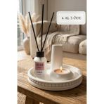 Zuri Design Bohem Beton Mumluk ve 50 ml Vanilya Oda Kokusu Seti - Dekoratif Tepsili Set - Beyaz