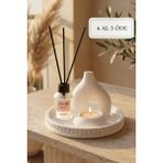 Zuri Design Vanilya 50 ml Cam Şişe Oda Kokusu Mum Altlığı ve Beton Biblo Set - Sunum Tepsisi Seti - Beyaz