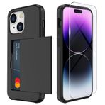 ZUSLAB Kart Tutucu Yuva Kılıf Apple iPhone 15 6.1'' 2023 ile uyumlu, Telefon Cüzdanı Kılıfı 1 Temperli Cam Ekran Koruyuculu Darbeye Dayanıklı Kauçuk ve PC Tampon Kılıf Kadınlar Erkekler için Siyah