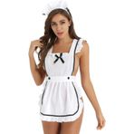 ZUYPSK Kadın hizmetçi kostümü, üniforma, fırfırlı önlük, mini elbise, iç çamaşırı seti, saç lastikleri ve mini G-String Clubwear çekici iç çamaşırı