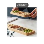 Zuzu Made 2 Parça Bambu Çerezlik Sunumluk Seti 3 Bölmeli ve 4 Bölmeli Bambu Set