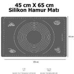 Zuzu Made Büyük Boy 45 cm x 65 cm Silikon Hamur Açma Matı - Gri