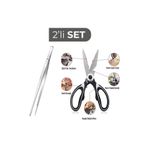 ZUZU MADE Ultra Keskin Çok Amaçlı Mutfak Makası ve Cımbız Maşa Pişirme Cımbızı Çelik 27 cm Profesyonel Şef Cımbızı Şef Maşası