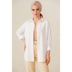 Zuzudan Kadın Oversize Basic Pamuklu Beyaz Tesettür Gömlek - 38