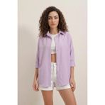 Zuzudan Kadın Oversize Basic Pamuklu Lila Gömlek - 36