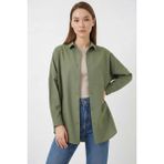 Zuzudan Kadın Oversize Kesim Basic Pamuklu Açık Haki Gömlek - 36