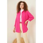 Zuzudan Kadın Oversize Kesim Basic Pamuklu Koyu Pembe Tesettür Gömlek - 36