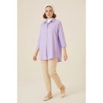 Zuzudan Kadın Oversize Kesim Basic Pamuklu Lila Tesettür Gömlek - 36
