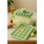 ZUZUHOME Yeşil Kapaklı Silikon Buz Kalıbı Seti - Saklama Kutulu, 24'lü Pratik Buzluk – Ice Box Organizer