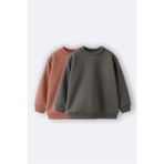 Zuzunga 2'li Hardal-Antrasit Basic Sweatshirt Erkek Çocuk 3-10 Yaş Truvakar Kol Konforlu Set - Haki - Kahverengi - 7 - 8 Yaş