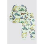 Zuzunga Ekskavatör Desenli %100 Pamuk Erkek Çocuk Pijama Takımı Mint