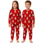 Zuzunga Unisex Yılbaşı Kardan Adam Desenli Çocuk Pijama Takımı - 7 - 8 Yaş - Kırmızı