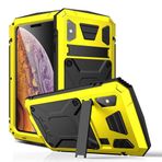 ZXHYliang iPhone xsmax için Kickstandlı Kılıf, [360 Tam Gövde] [Ağır Hizmet Koruması] Dahili Cam Ekran Koruyuculu Sağlam Darbeye Dayanıklı Toz Geçirmez Metal + Silikon Kılıf. (Sarı)