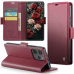 ZXHYliang Redmi Note14 4G için RFID Engelleme ile, Kart Tutucu Dayanıklı Deri, Kickstand Manyetik Kapatma Darbeye Dayanıklı Flip Kılıf. (Şarap)