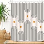 ZXMBF Mid Century Duş Perdesi Boho Minimalist Soyut Kemer Güneş Basit Çizgiler Geometrik Modern Bej Banyo Dekoru Su Geçirmez Kumaş 172 U x 160 G İnç 12 adet Plastik Kancalı