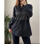 Zy Plus Siyah Önü Taşlı Poplin Gömlek - 0 Siyah - 40