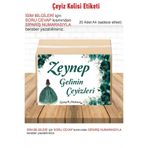 ZY TASARIM Zy Tasarım Çeyiz Kolisi Bohça İsme Özel Etiket 20 Adet A4 Stiker Yeşil Çeyiz Etiket