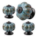 ZYDYRX 4 adet vidalı seramik kapı tokmağı, antik kabak kulpları, çekmece topuzları, vintage tokmak, dolap, elbise dolabı, mutfak mobilyası, komodin, çekmeceler için, mavi