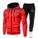 ZYHJZ Attack Titan için Erkek Kapüşonlu Eşofman Takımı, Tam Fermuarlı Kapüşonlu Ceket Atletik Eşofman Takımı Koşu Üstleri Günlük Alt Cepli Sweatshirt Takım Elbise, Kırmızı-M