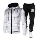 ZYHJZ Erkek Eşofman 2 Parça Attack Titan için, Uzun Kollu Tam Fermuarlı Kapüşonlu Set Düz Günlük Sweatshirt ve Koşu Eşofman Altı Atletik Eşofman Takımı, Beyaz-3XL