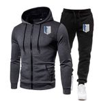 ZYHJZ Erkek Eşofman 2 Parça Attack Titan için, Uzun Kollu Tam Fermuarlı Kapüşonlu Set Düz Günlük Sweatshirt ve Koşu Eşofman Altı Atletik Eşofman Takımı, Gri-XL