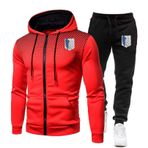 ZYHJZ Erkek Eşofman 2 Parça Attack Titan için, Uzun Kollu Tam Fermuarlı Kapüşonlu Set Düz Günlük Sweatshirt ve Koşu Eşofman Altı Atletik Eşofman Takımı, Kırmızı-L